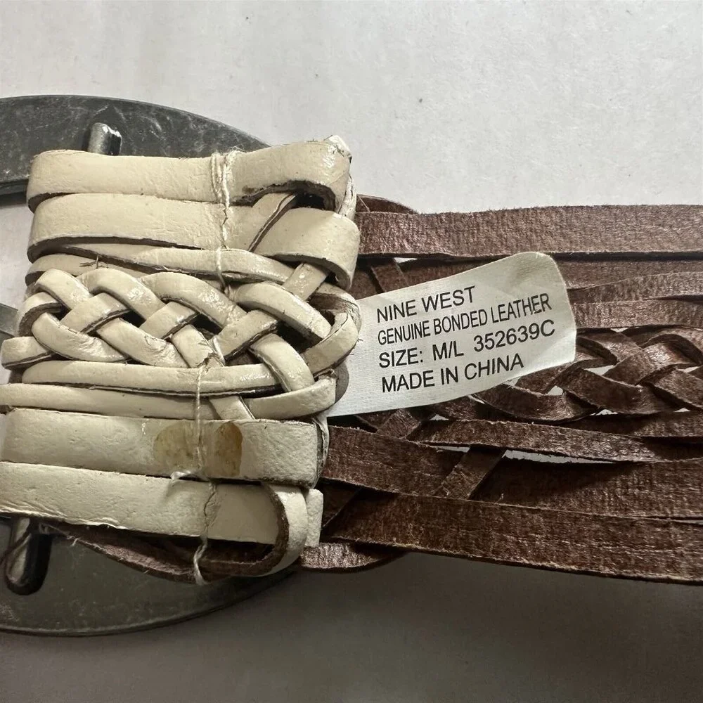 Womens Belts Set of 2 Leather Braided Nine West Beaded Buckle and Animal Print
